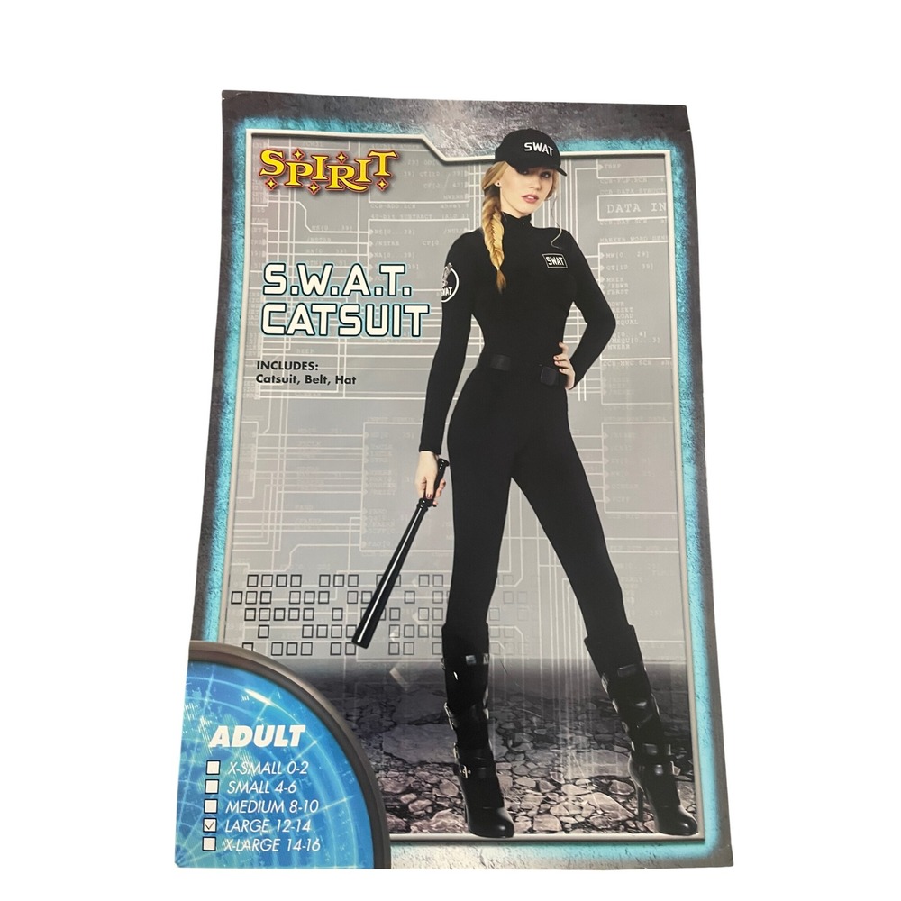 Spirit Halloween SWAT Catsuit Costume Womens S Black Police Officer Jumpsuit